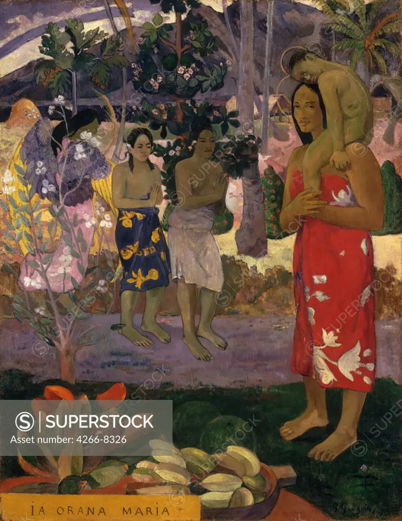 Virgin Mary and Jesus Christ as tahitian people by Paul Eugene Henri Gauguin, Oil on canvas, 1891, 1848-1903, USA, New York, Metropolitan Museum of Art, 113, 7x87, 6