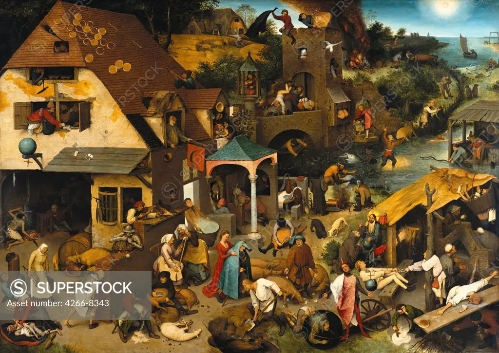 Village scene by Pieter Bruegel the Elder, Oil on wood, 1559, circa 1525-1569, Germany, Berlin, Staatliche Museen, 117x163