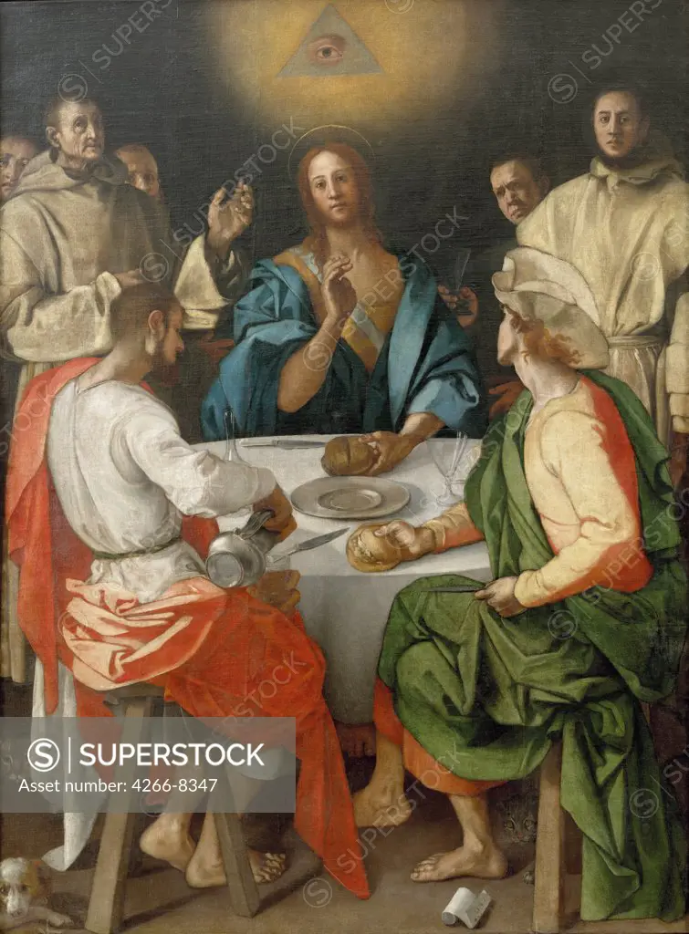 Supper at Emmaus by Pontormo, Oil on canvas, 1525, 1494-1557, Italy, Florence, Galleria degli Uffizi, 230x173