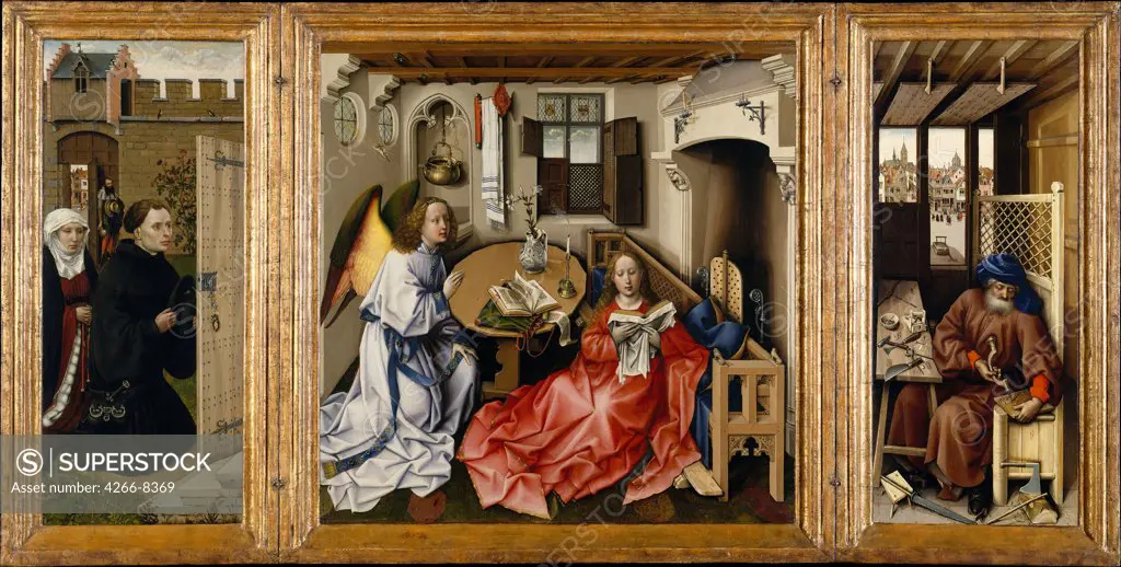 Life scenes by Robert Campin, Oil on wood, circa 1428-1432, circa 1375-1444, Usa, New York, Metropolitan Museum of Art, 64, 5x117, 8