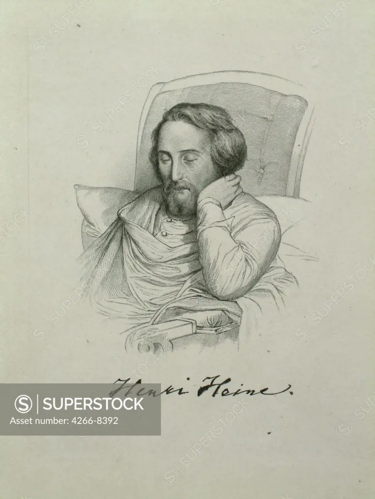 Portrait of Heinrich Heine by Charles Gleyre, Lithograph, 1851, 1808-1874, Germany, Dusseldorf, Heinrich-Heine-Institut, 23x17