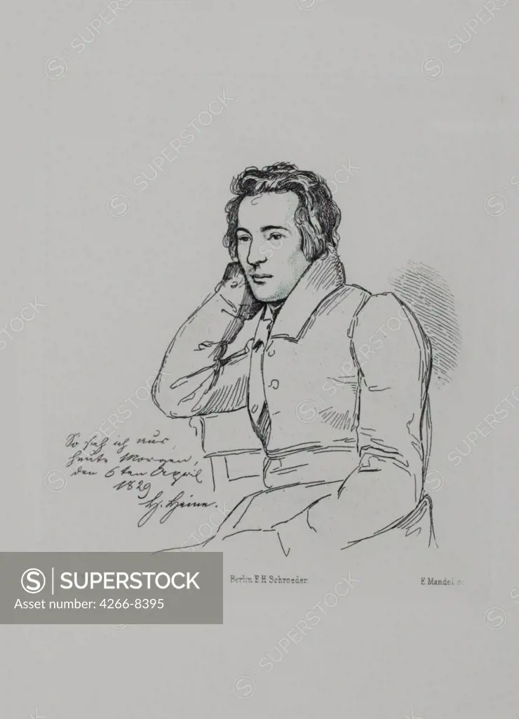 Portrait of Heinrich Heine by Eduard Mandel, Etching, 1854, 1810-1882, Germany, Dusseldorf, Heinrich-Heine-Institut, 15, 5x13
