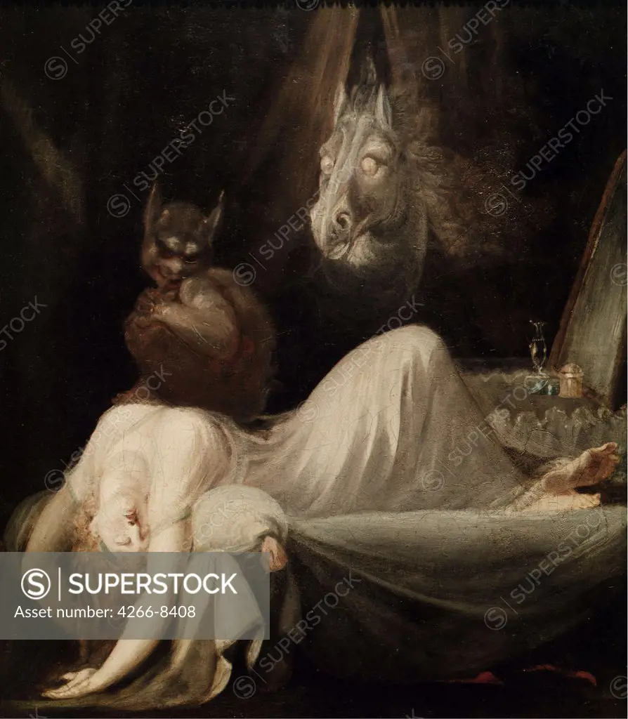 Sleeping woman and demons by Johann Heinrich Fussli, Oil on canvas, 1802, 1741-1825, Germany, Frankfurt am Main, Goethemuseum