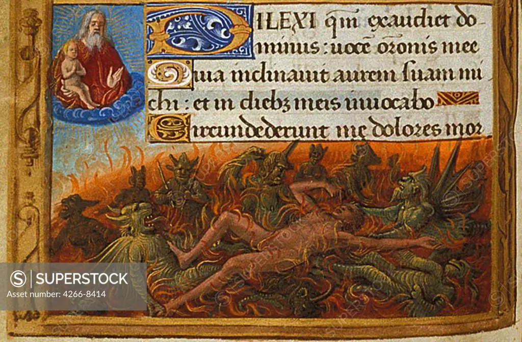 Saint Lazarus with demons by Jean Poyet, Watercolour on parchment, circa 1500, active 1483-1497, British Library
