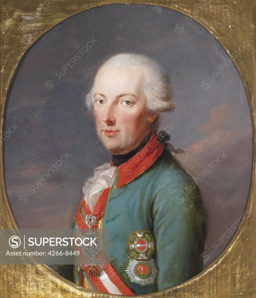 Portrait of emperor Francis II by Josef Hickel, Oil on canvas, 1736 -1807, Private Collection, 32x26
