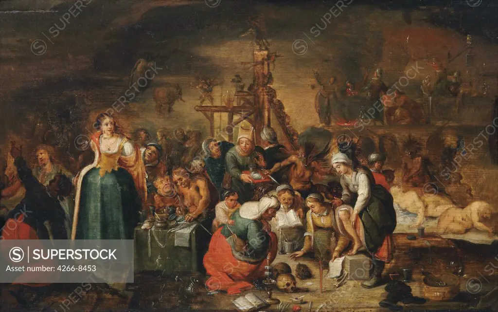 Judging of witch by Frans Francken the Younger, Oil on wood, 1581-1642, 17th century, Private Collection, 36x56, 5
