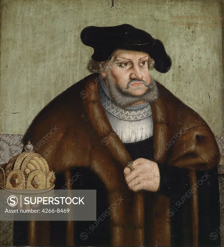 Portrait of elector of Saxony Frederick III by Lucas Cranach the Elder, Oil on wood, 1472-1553, Private Collection, 65x60, 5