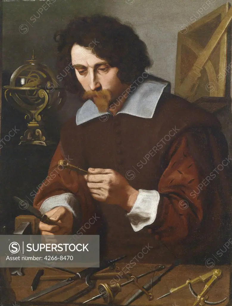 Mathematician preparing tools by Pietro Paolini, Oil on canvas, 1603-1682, Private Collection, 87, 3x66, 5