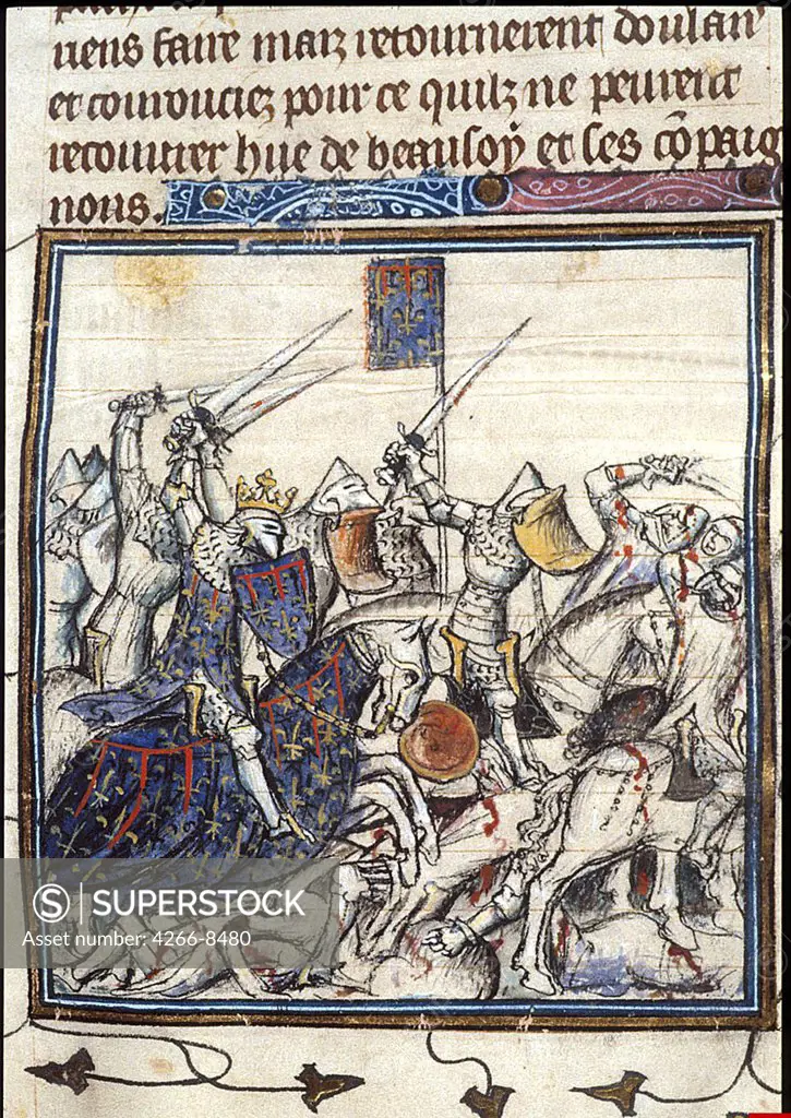 Battle by Anonymous artist, Watercolour on parchment, after 1380, British Library