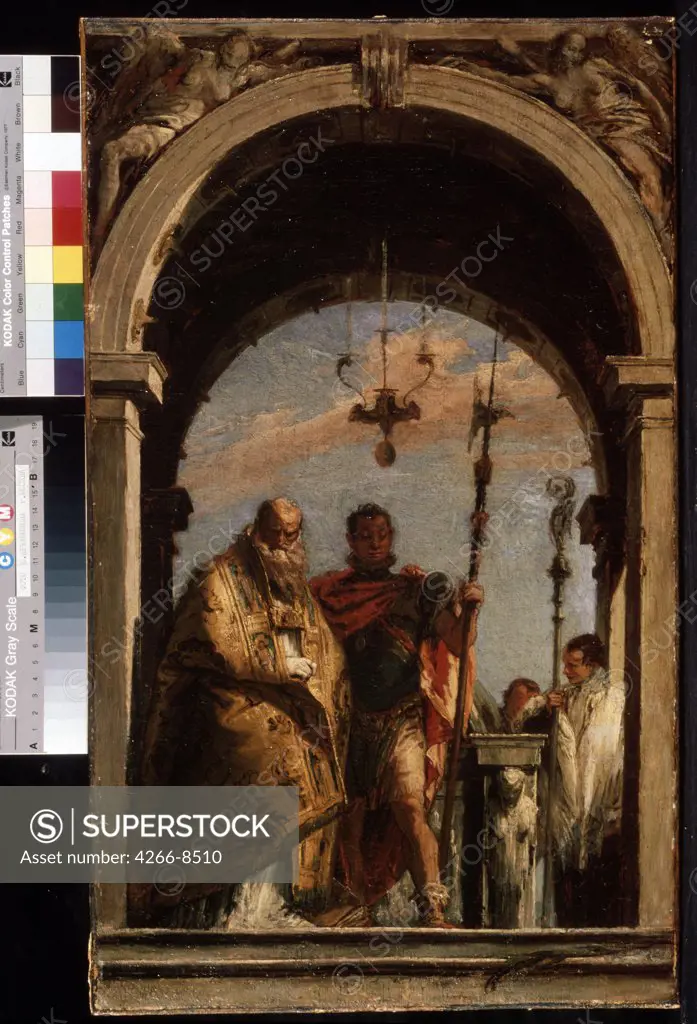 Men standing under arch by Giambattista Tiepolo, Oil on canvas, 1740-1745, 1696-1770, Russia, Moscow, State A. Pushkin Museum of Fine Arts, 61x36