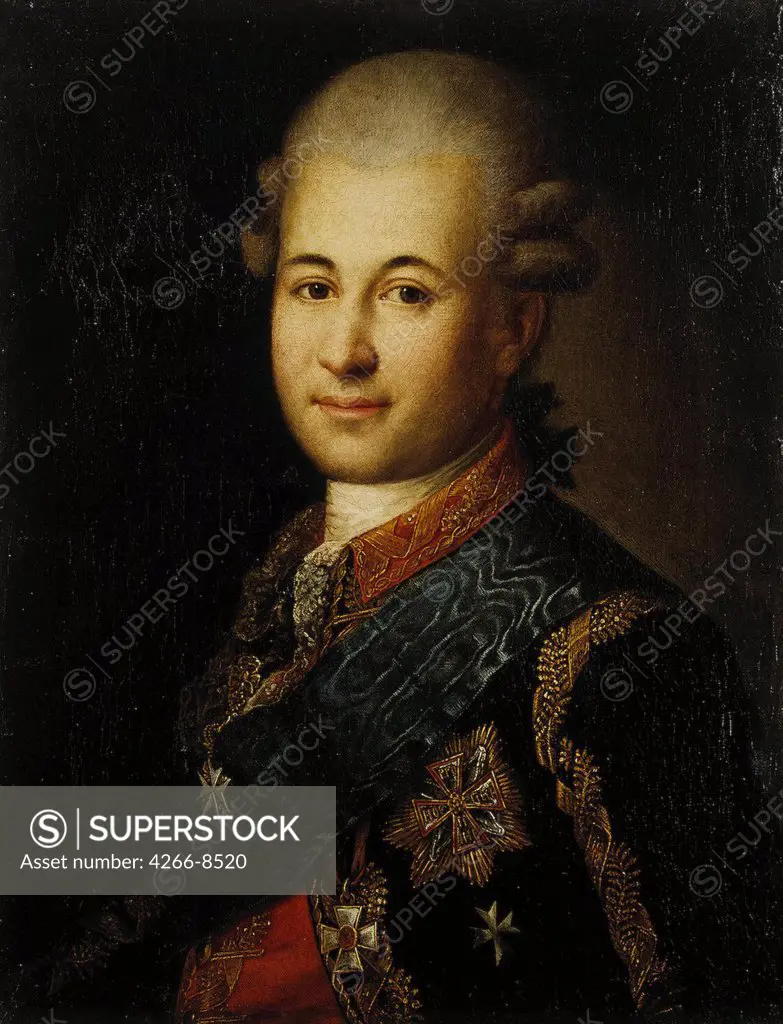 Portrait of Semyon Zorich by Anonymous artist, Oil on canvas, 18th century, Russia, St. Petersburg, State Hermitage, 63x48, 5