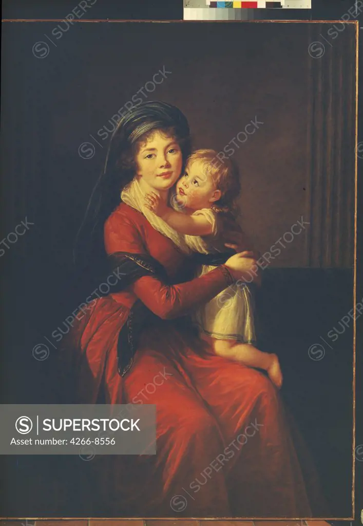 Portrait of Alexandra Golitsyna holding child by Marie Louise Elisabeth Vigee-Lebrun, Oil on canvas, 1794, 1755-1842, Russia, Moscow, State A. Pushkin Museum of Fine Arts, 137x101