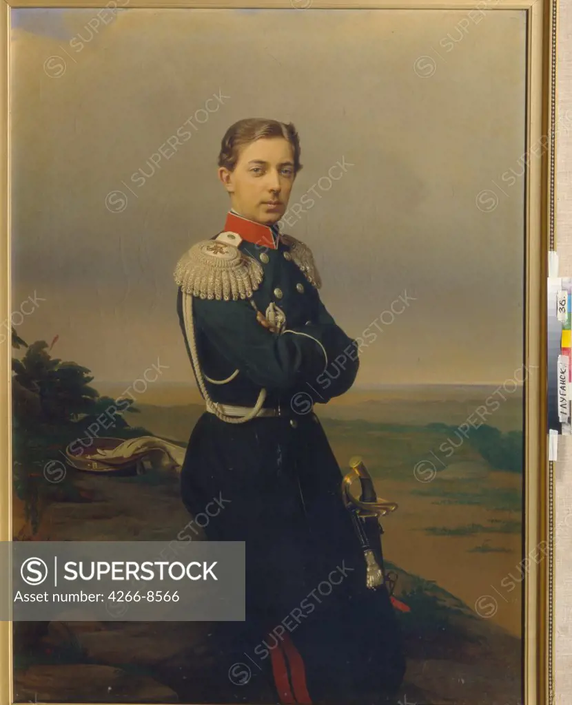 Portrait of Nicholas Alexandrovich Romanov by Sergei Konstantinovich Zaryanko, Oil on canvas, 1818-1870, Ukraine, Lugansk, Regional Art Museum,