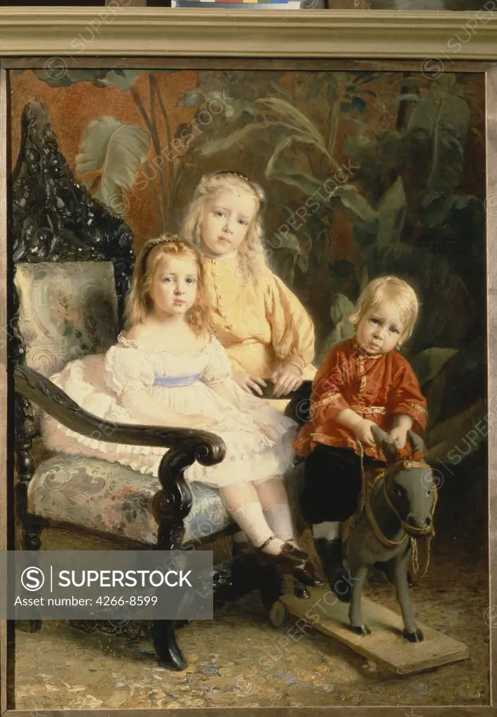 Portrait of children by Konstantin Yegorovich Makovsky, Oil on canvas, 1870s, 1839-1915, Russia, St. Petersburg, State Russian Museum, 102x78