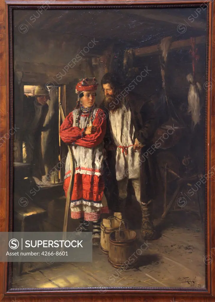 Couple in traditional costumes by Vladimir Yegorovich Makovsky, Oil on canvas, 1888, 1846-1920, Russia, St. Petersburg, State Russian Museum, 115x87