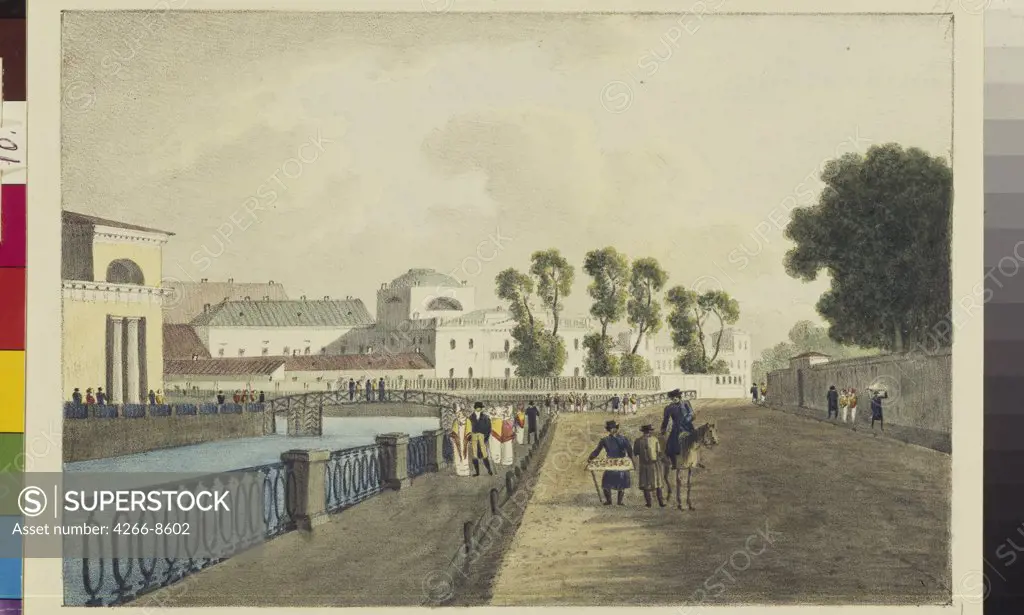 Fontanka River in Saint Petersburg by Andrei Yefimovich Martynov, Lithograph, watercolour, 1821-1822, 1768-1826, Russia, St. Petersburg, State Russian Museum, 16, 4x24, 2