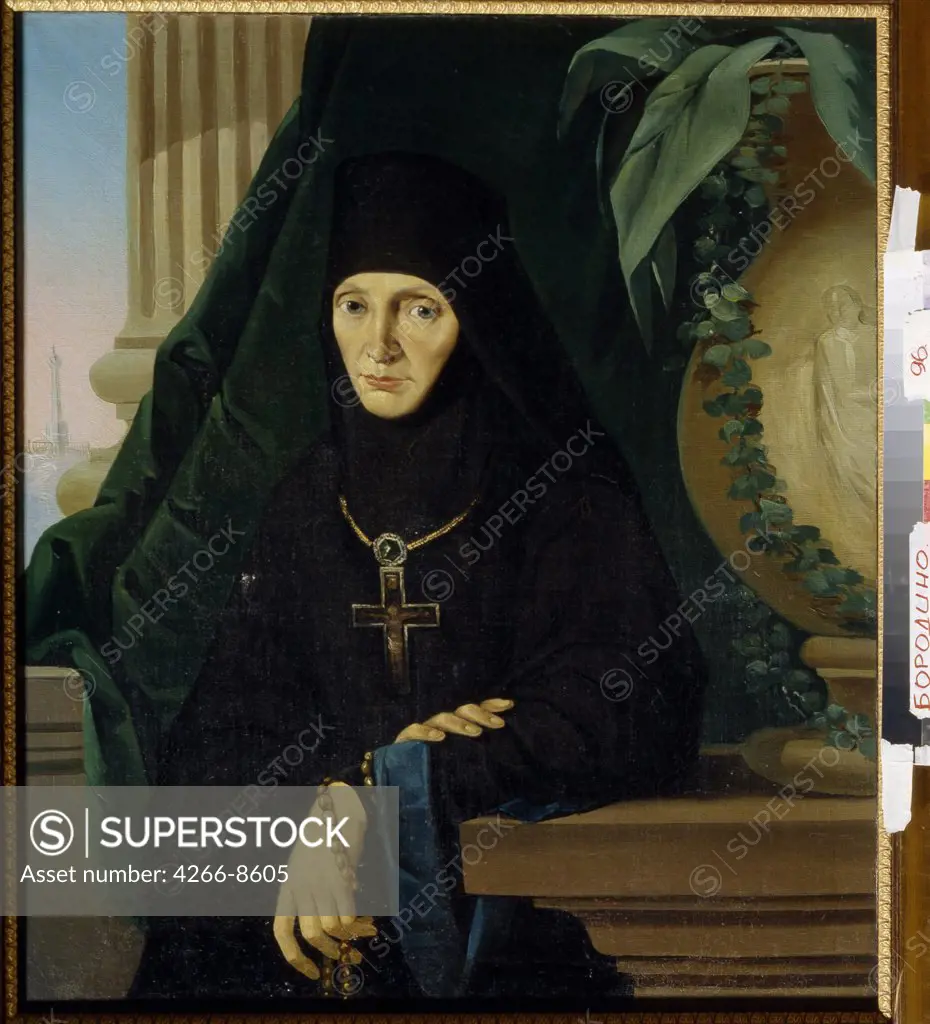 Portrait of nun by Anonymous artist, Oil on canvas, 1840s, Russia, Moscow, State Borodino War and History Museum, 69x58