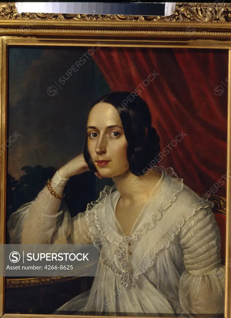Portrait of woman by Karl Reichel, Oil on canvas, 1842, 1788-1857, Russia, Moscow, State Central Literary Museum, 71x59