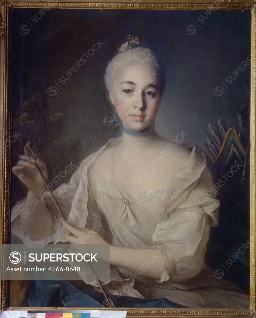 Portrait of Anna Vorontsova by Louis Tocque, Oil on canvas, circa 1758, 1696-1772, Russia, St. Petersburg, State Russian Museum, 81x65