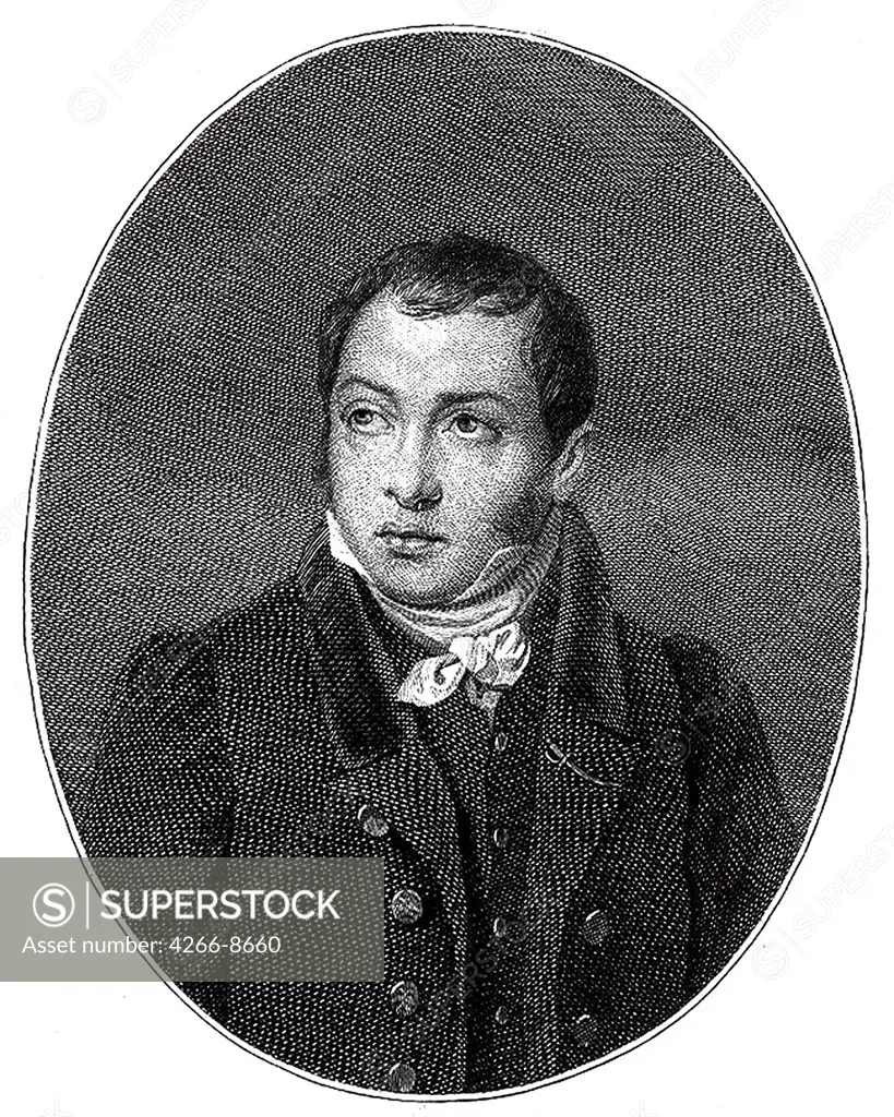 Portrait of author Faddei Bulgarin by Anonymous artist, Copper engraving, 1828, Private Collection