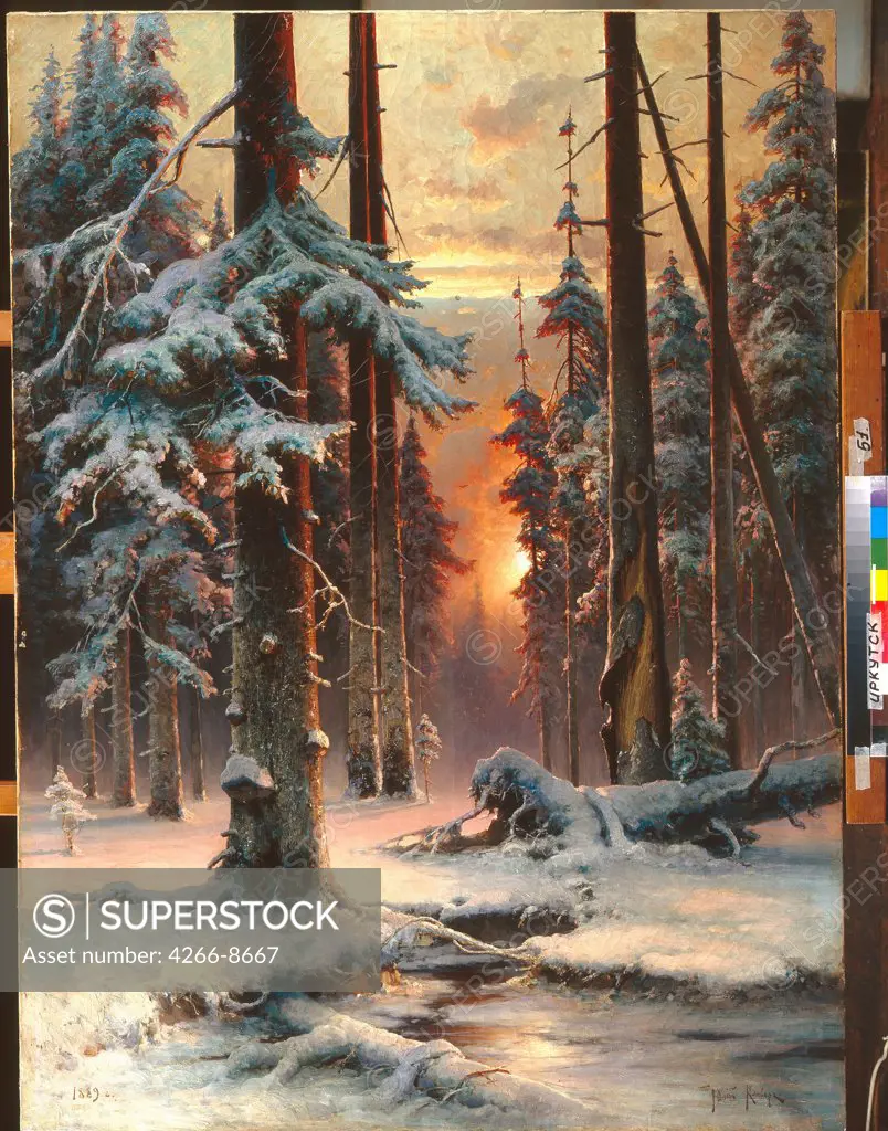Winter landscape by Juli Julievich von Klever, Oil on canvas, 1889, 1850-1924, Russia, Irkutsk, State Art Museum, 143x104