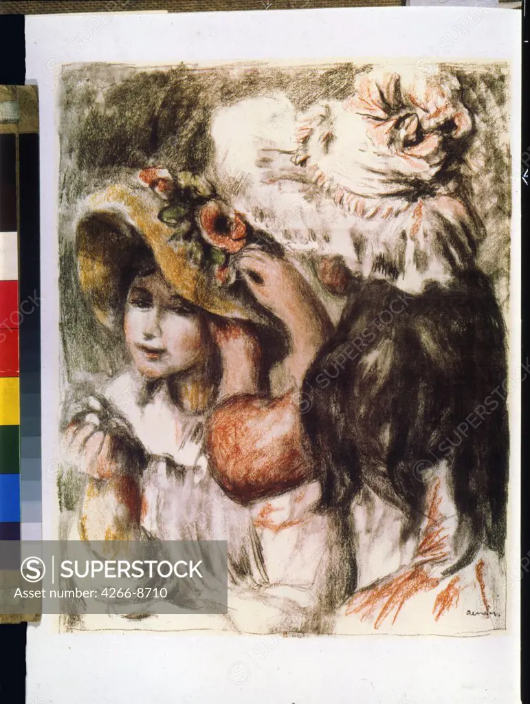 Illustration with girl wearing hat by Pierre Auguste Renoir, Colour lithograph, 1898, 1841-1919, Russia, Moscow, State A. Pushkin Museum of Fine Arts, 76, 2x62, 2