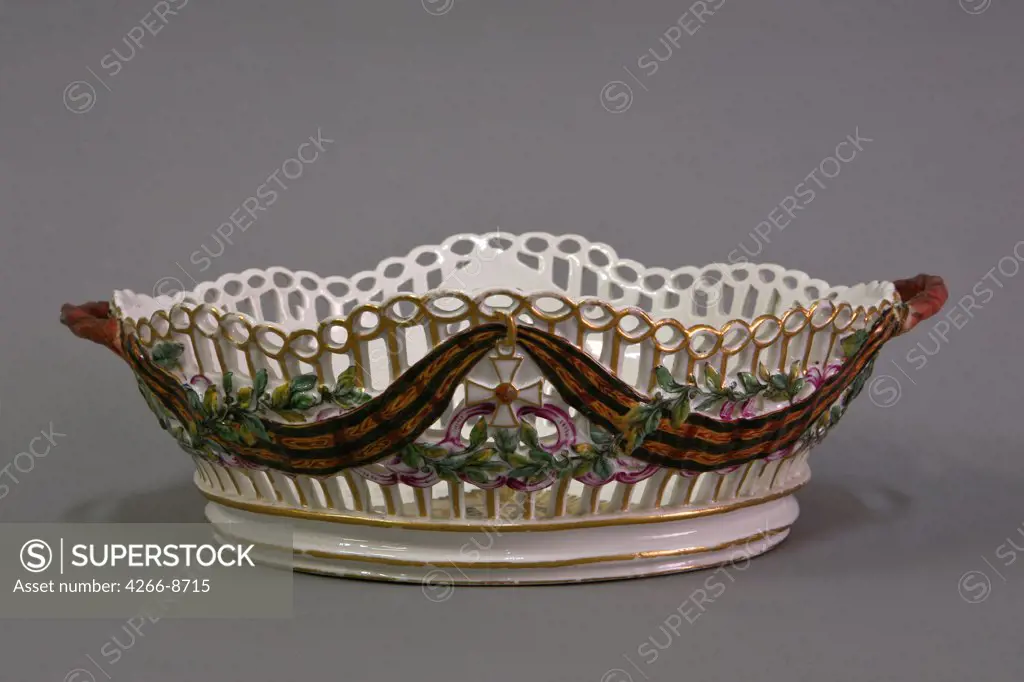 Basket with Ribbon of Saint George by Gavriil Ignatievich Kozlov, Porcelain, overglaze decoration, 1777, 1738-1791, Russia, St. Petersburg, State Open-air Museum Peterhof