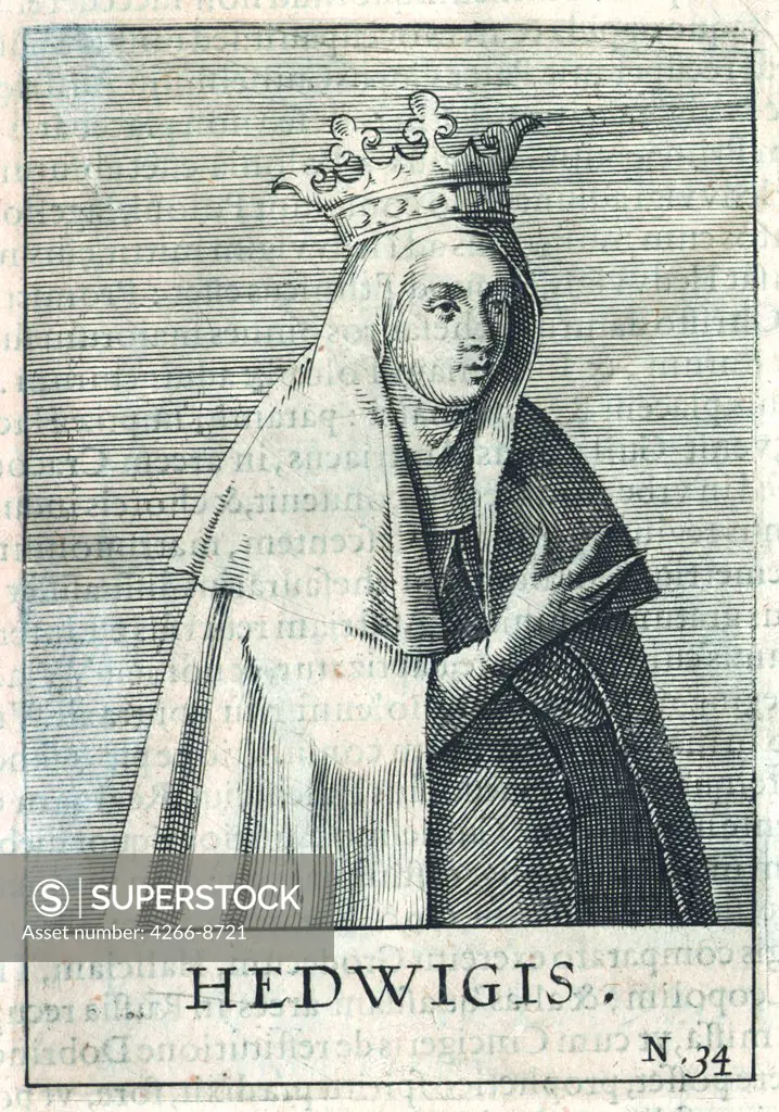 Portrait of polish queen Jadwiga by Anonymous artist, Copper engraving, National Museum Palace of the Grand Dukes of Lithuania