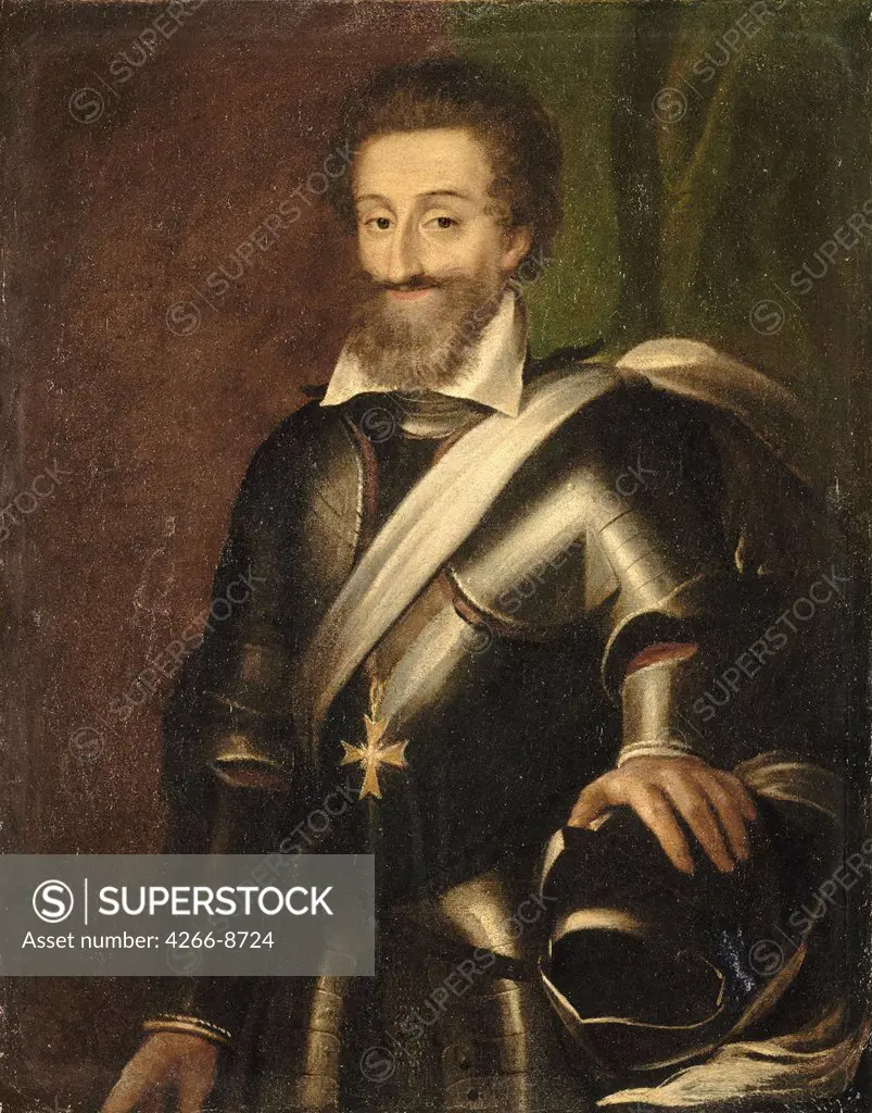 Portrait of french king Henry IV by Anonymous artist, Oil on canvas, 17th century, Musee national du chateau de Pau