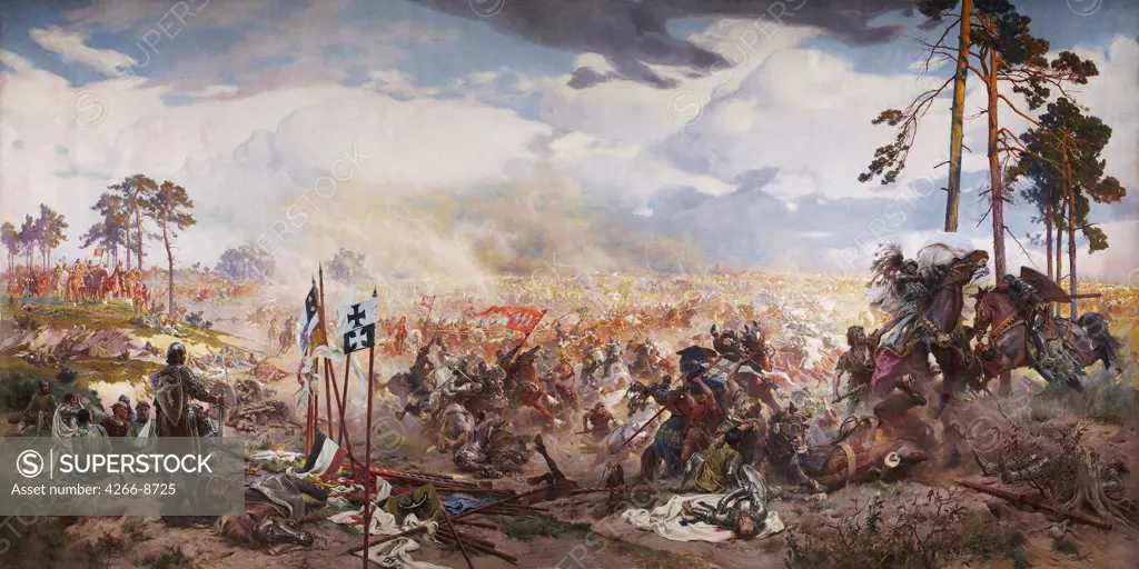 Battle of Grunwald by Tadeusz Popiel, Oil on canvas, 1910, 1863-1913, Ukraine, Lviv, Museum of History, 515x1000