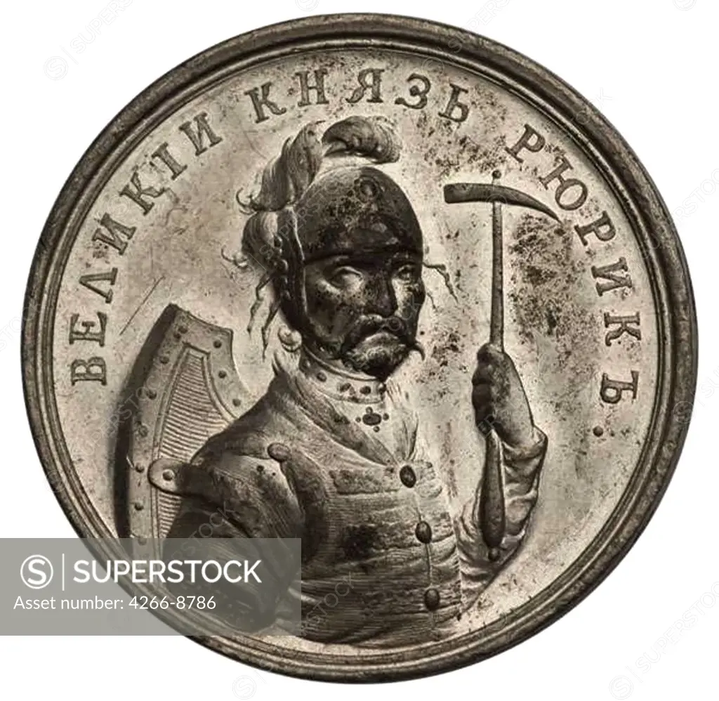 Medal with prince of Kiev Riurik by Georg Christian Waechter, Tin, 1724-1789, 18th century, Private Collection, D 38