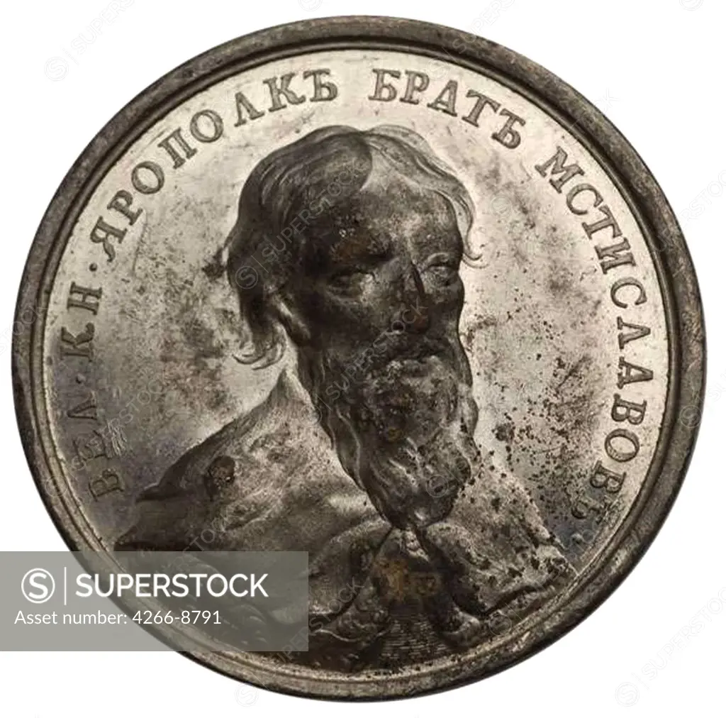 Medal with prince Yaropolk II Vladimirovich by Georg Christian Waechter, Tin, 1724-1789, 18th century, Private Collection, D 38