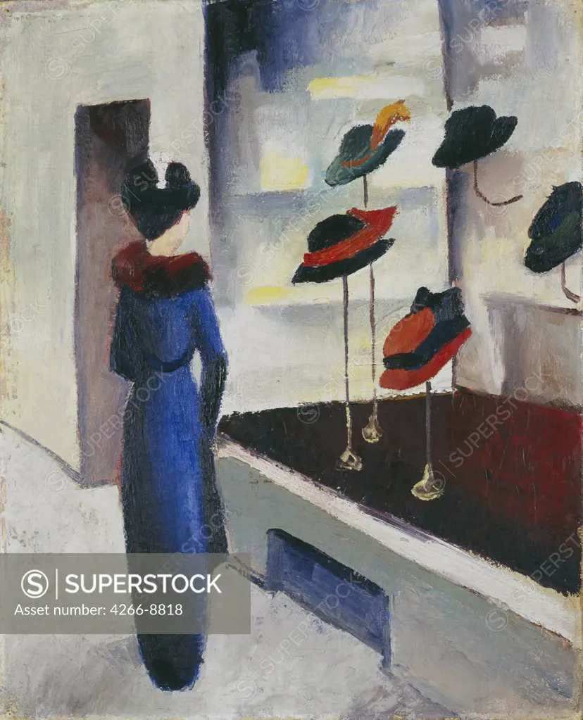 Woman window shopping by August Macke, Oil on canvas, 1913, 1887-1914, Germany, Munich, Stadtische Galerie im Lenbachhaus, 54, 5x44
