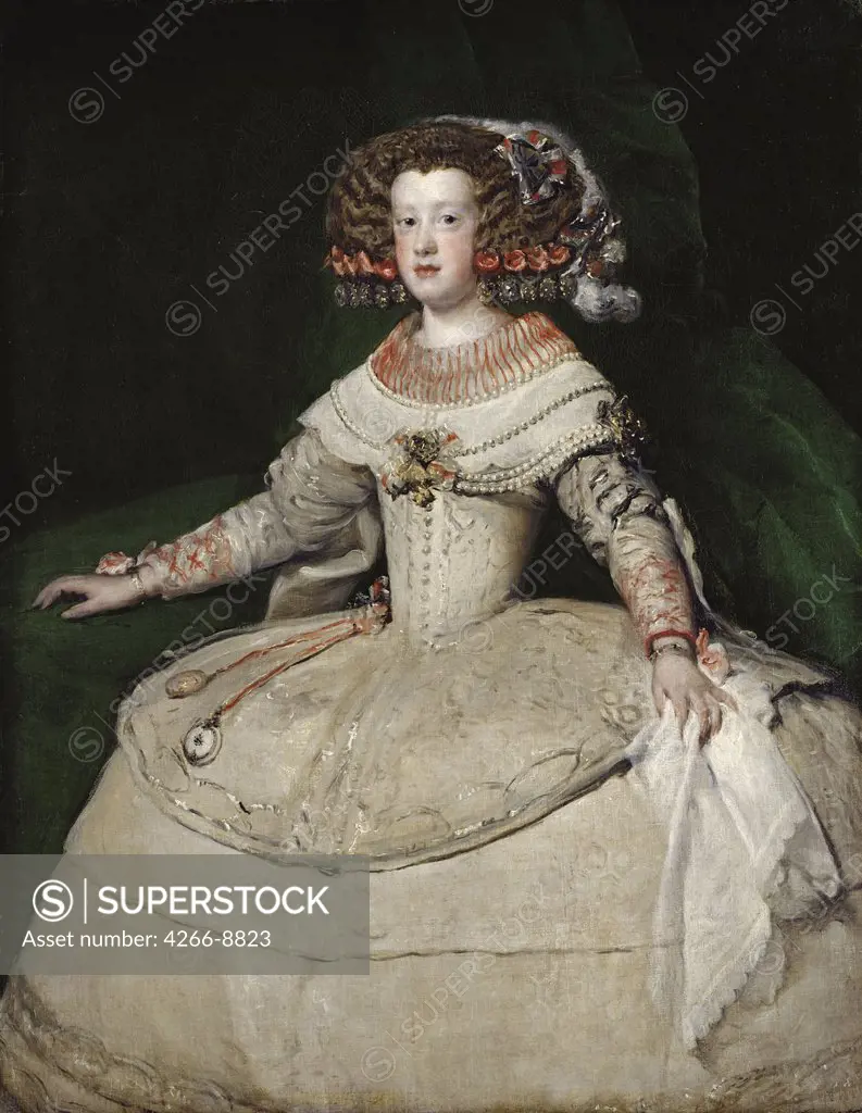 Portrait of spanish queen by Diego Velazquez, Oil on canvas, 1650s, 1599-1660, Austria, Vienne, Art History Museum, 127x98, 5