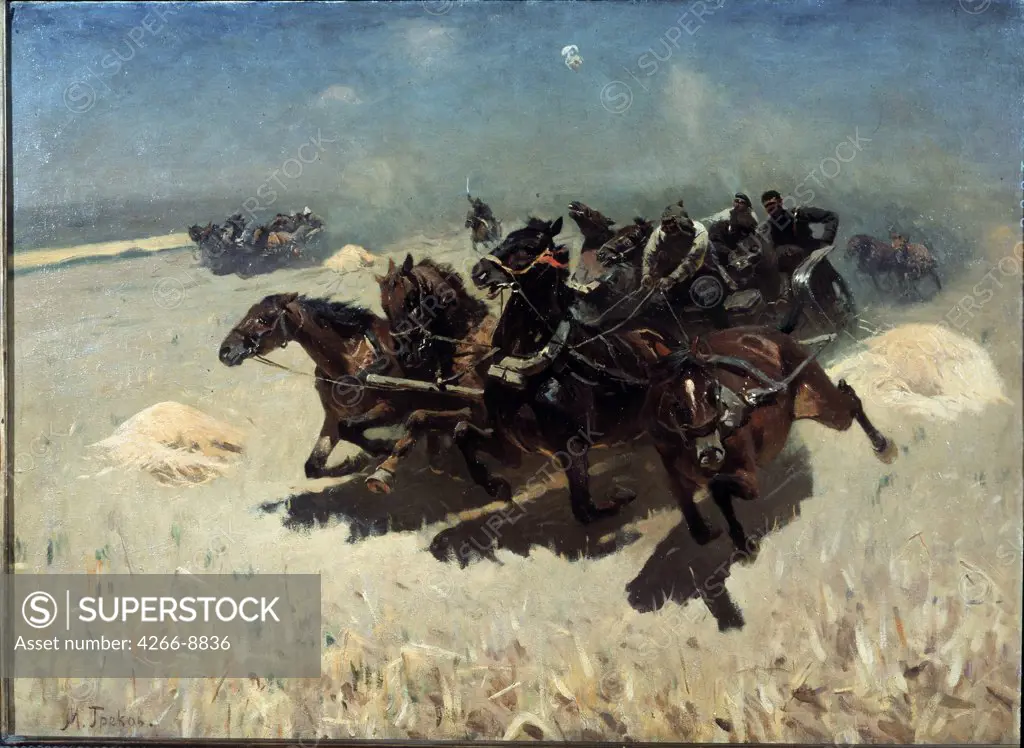 Gun cart by Mitrofan Borisovich Grekov, Oil on canvas, 1925, 1882-1934, Russia, Moscow, State Tretyakov Gallery, 83x114