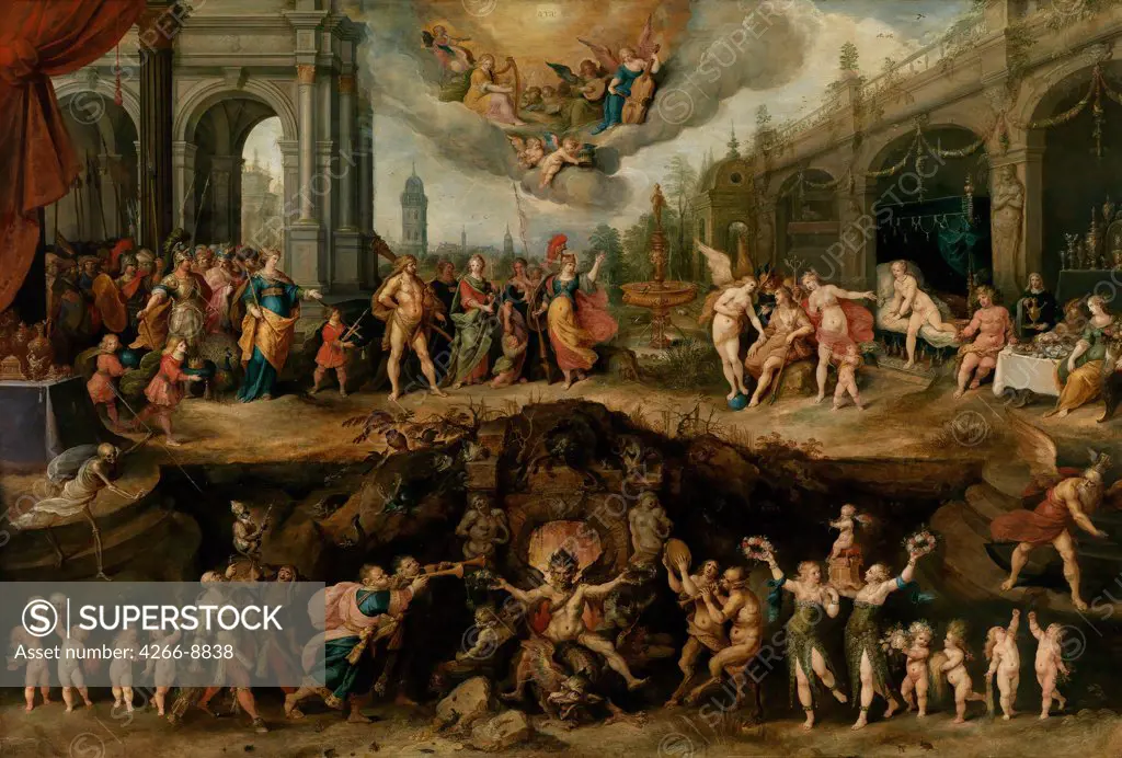 Scene with people, angels and centaurs by Frans Francken the Younger, Oil on wood, 1635, 1581-1642, Private Collection, 142x210, 8