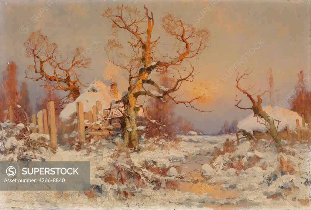 Winter Sunrise by Juli Julievich von Klever, Oil on canvas, 1850-1924, Private Collection, 57, 5x85