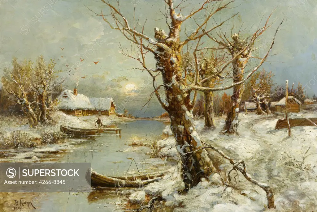 Winter landscape by Juli Julievich von Klever, Oil on canvas, 1897, 1850-1924, Private Collection, 77, 3x115, 6