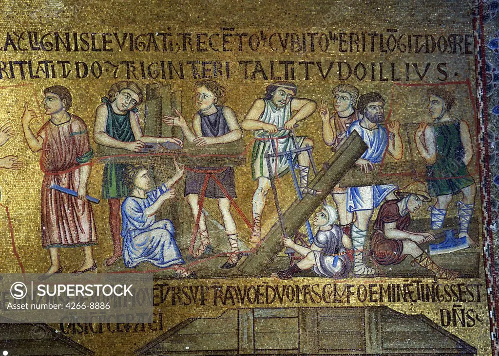 Building of ark by anonymous artist, Mosaic, Italy, Venice, Saint Mark's Basilica