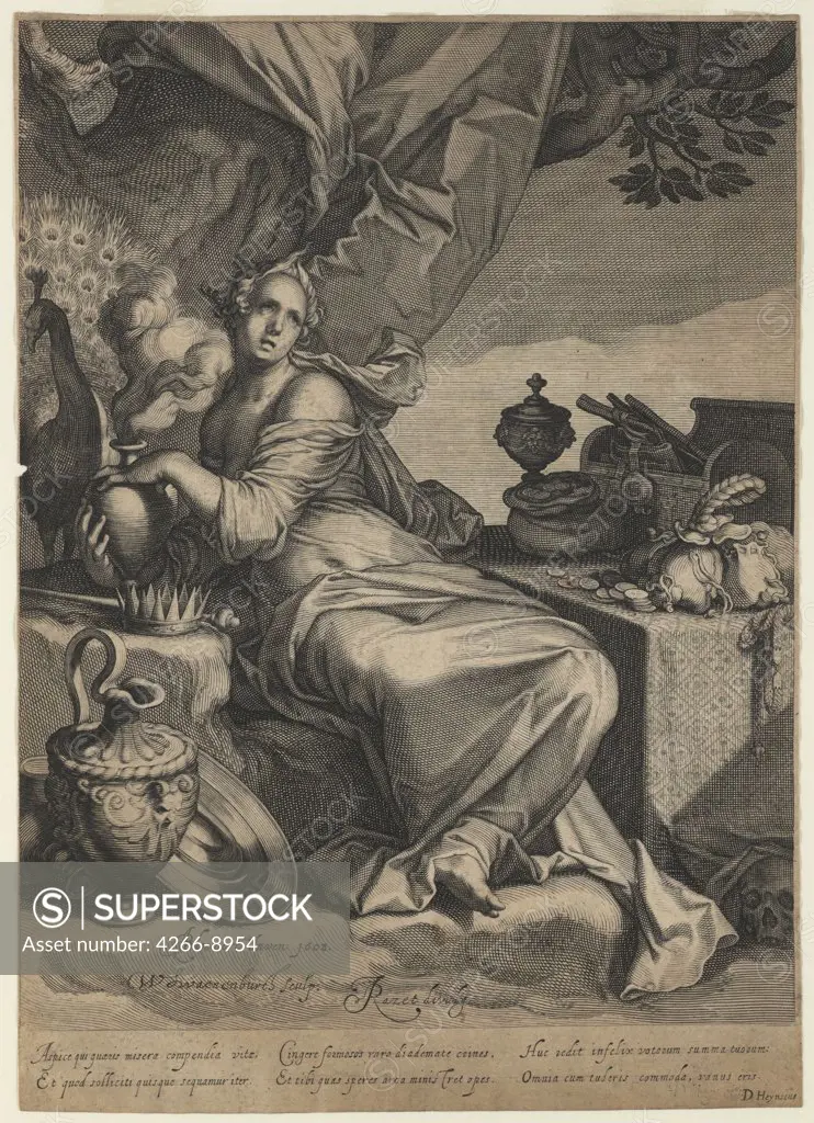 Woman surrounded with goods by Anonymous artist, print, Private Collection, 26x18, 5