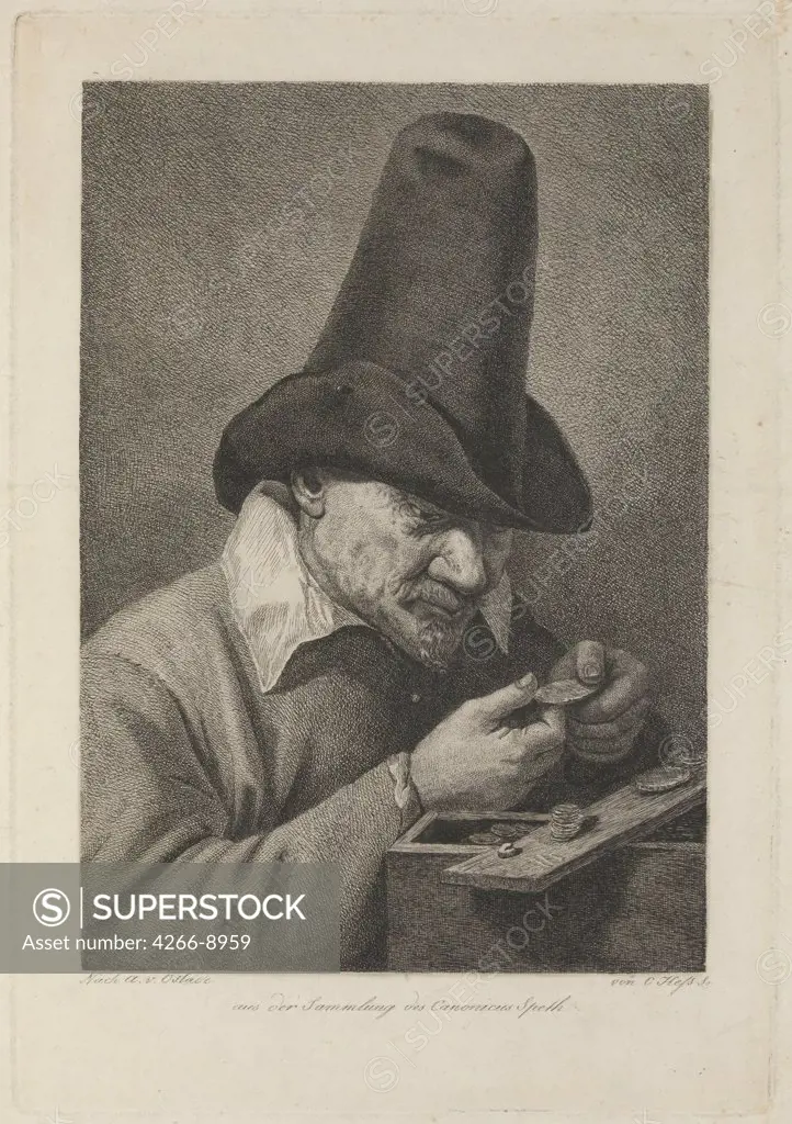 Man looking at coins by Anonymous artist, print, Private Collection, 28, 5x19, 7