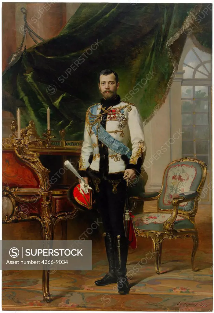 Portrait of Emperor Nicholas II by anonymous artist, painting, Private Collection, 253x173