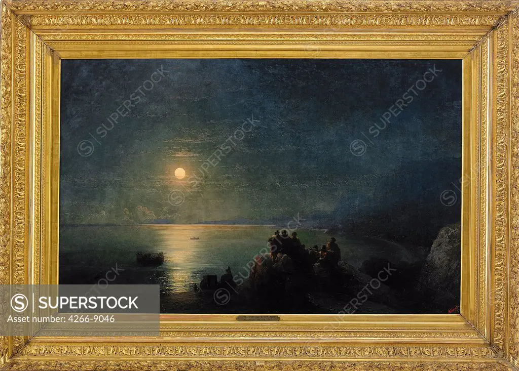 Sea at night by anonymous artist, painting, Private Collection, 90x148