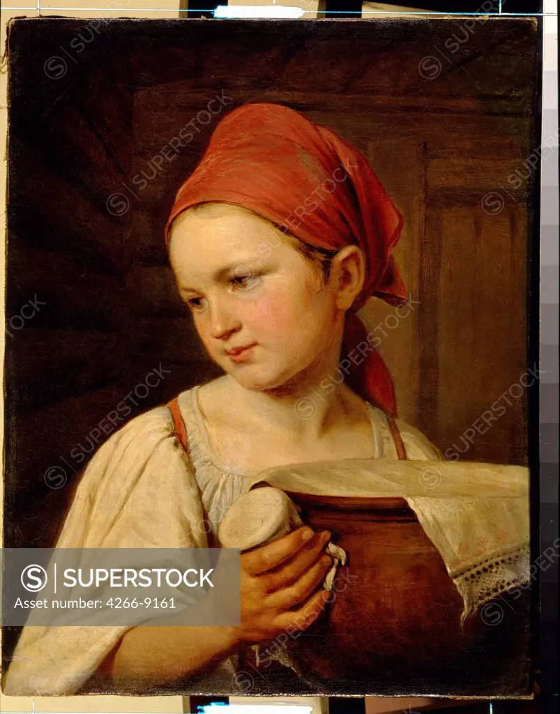 Portrait of girl holding vase by anonymous artist, painting, Russia, St. Petersburg, State Russian Museum, 31, 5x24, 5