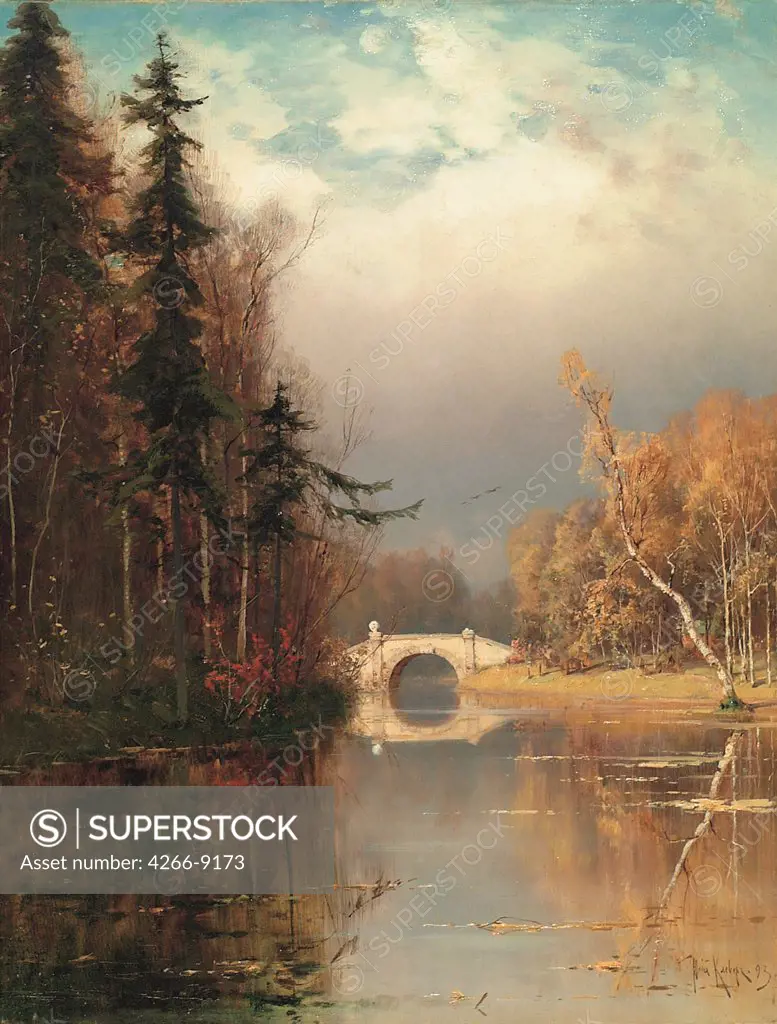 Autumn landscape of Gatchina palace park by anonymous artist, painting, Private Collection