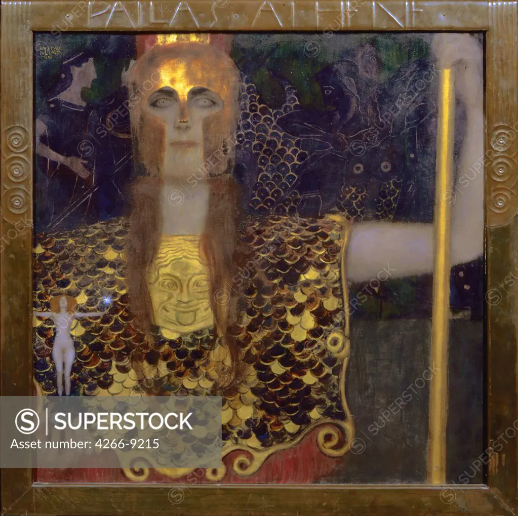 Pallas Athena by Gustav Klimt, painting, 19th century, Vienna Museum, 75x75