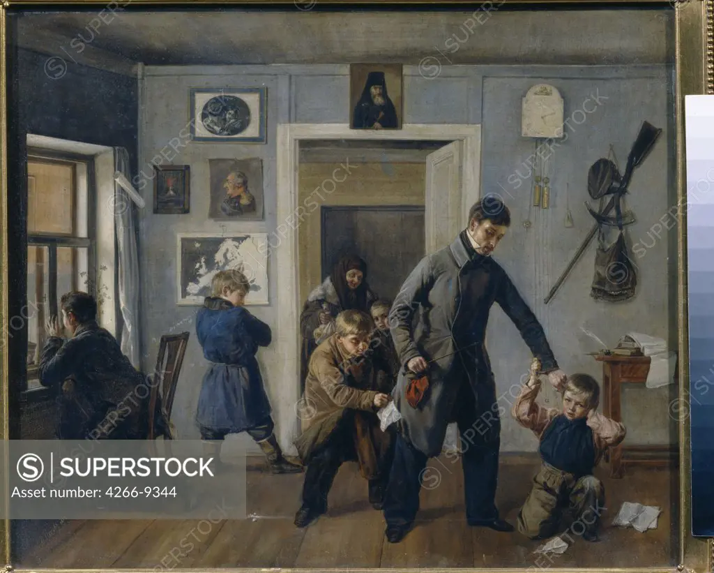 Teacher punishing schoolboy by anonymous artist, painting, Russia, Moscow, State Tretyakov Gallery, 45, 8x54, 8