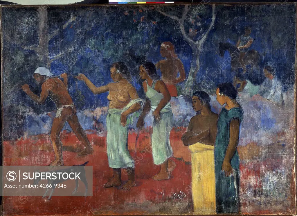 Scene from Tahitian Life by Paul Eugene Henri Gauguin, Oil on canvas, 1896, 1848-1903, Russia, St. Petersburg, State Hermitage, 89x124