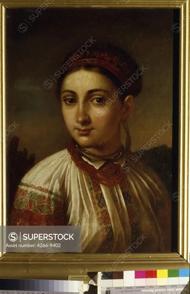 Young woman wearing traditional dress by anonymous artist, painting, Ukraine, Kiev, Museum of Russian Art,