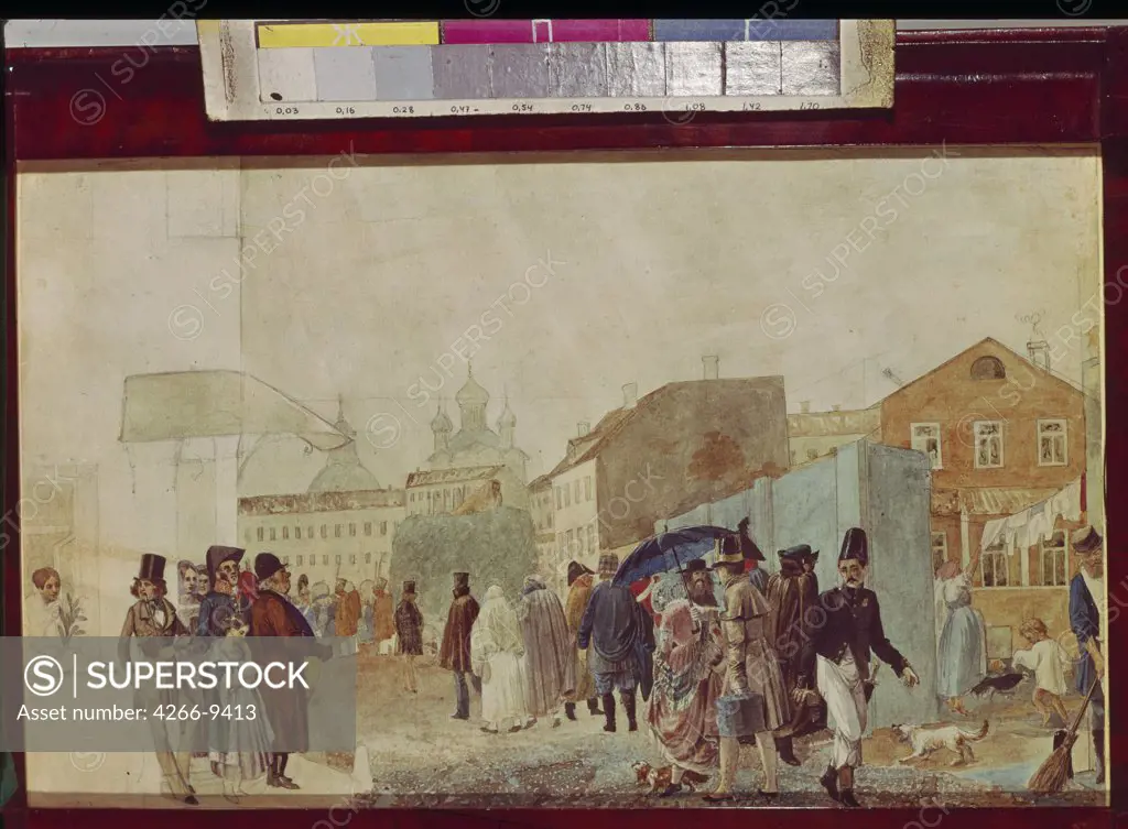 Street scene in Moscow by anonymous artist, painting, Russia, Moscow, State Tretyakov Gallery,